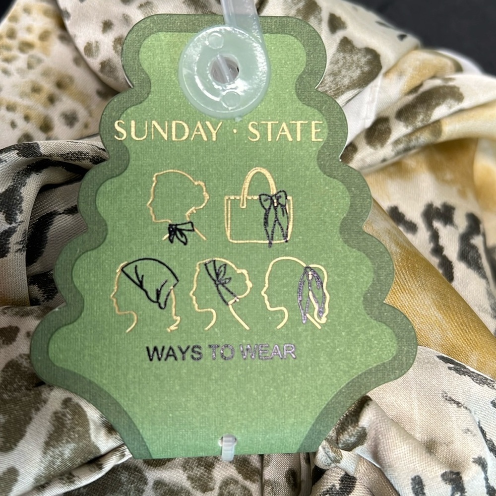 Sunday State | Sage green & Creams Animal Print Scarf w/ Brooch - Picture 2 of 5